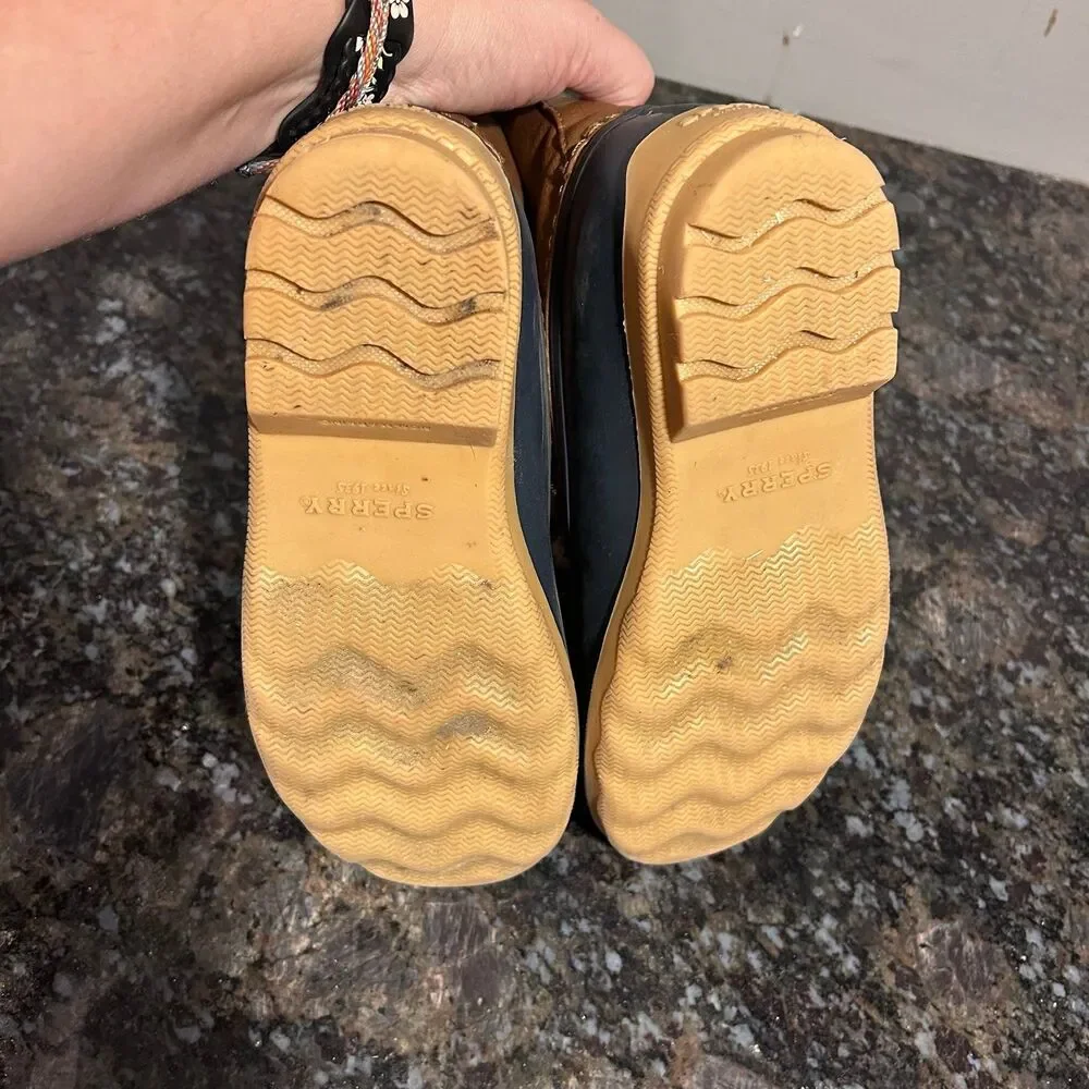 Sperry Port Duck Boot Kids' Rain Boots Sz 2 Navy Brown EUC